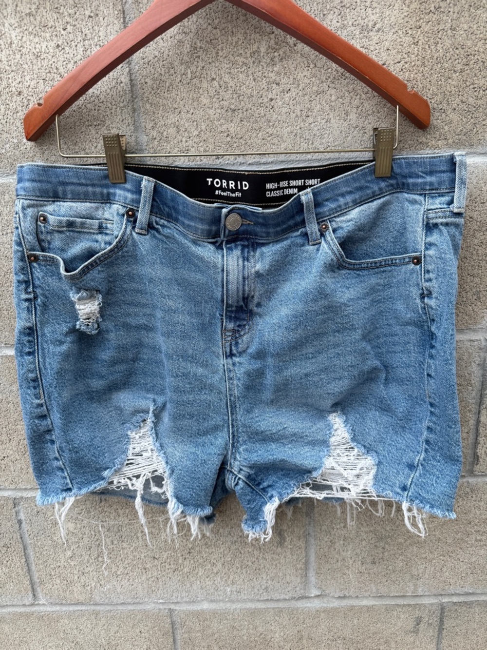 torrid Light Blue Distressed High-Rise Denim Shorts
